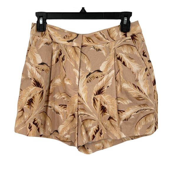 L'Agence shorts Vittoria palm leaf print pleated linen size 4 - Picture 2 of 4